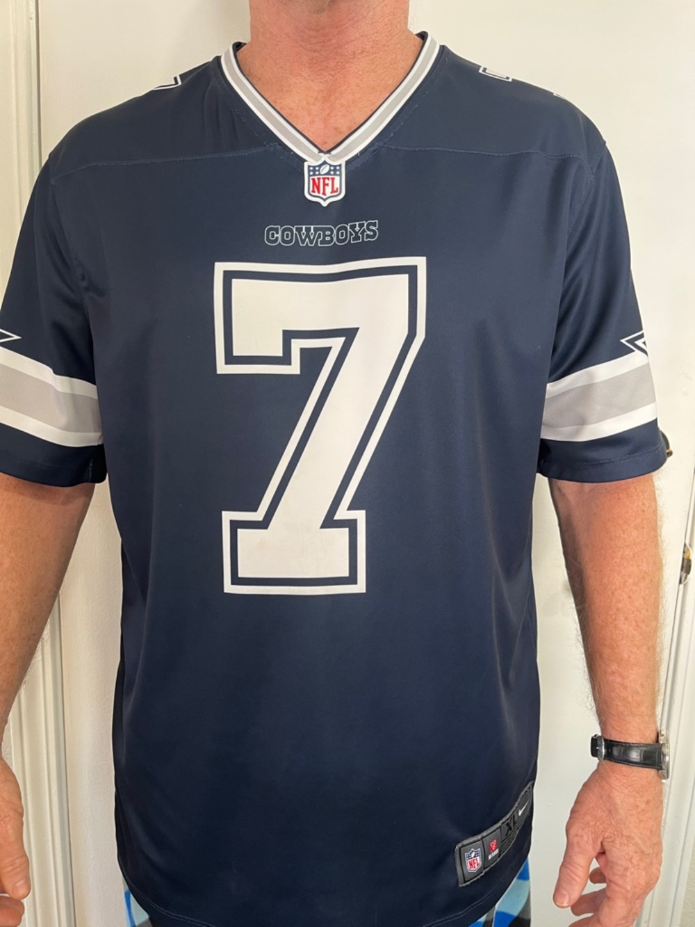 Men's Cowboys #7 Navy and White Football Jersey